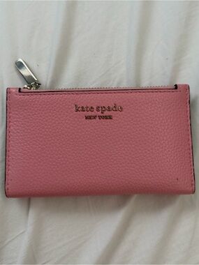 kate spade Pink Pebbled Leather Zip Card Wallet
